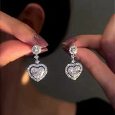 14K Gold-Plated Zircon Heart Earrings - elegant Silver Heart Charm