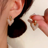 14K Gold-Plated Zircon Heart Earrings - elegant Dainty Heart Charm