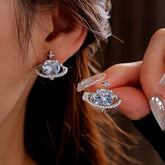 14K Gold-Plated Zircon Heart Star Pearl Earrings - elegant Asymmetrical Heart Star