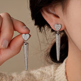 14K Gold-Plated Zircon Heart Tassel Earrings - elegant Silver Heart Tassel