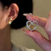 14K Gold-Plated Zircon Hollow Heart Earrings - elegant Hollow Heart Studs