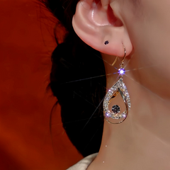 14K Gold-Plated Zircon Hollow Water Drop Ear Hook Earrings - elegant Hollow Teardrop Ear Hooks