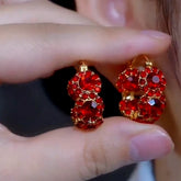 14K Gold-Plated Zircon Hoop Earrings - elegant Red Heart Charm Hoops