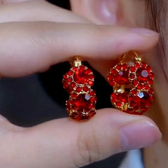 14K Gold-Plated Zircon Hoop Earrings - elegant Red Heart Charm Hoops