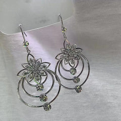 Angled view of the 14K Gold-Plated Zircon Ice Flower Ear Hook Earrings
