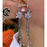 14K Gold-Plated Zircon Ice Flower Tassel Earrings - elegant Ice Flower Tassel