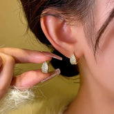 14K Gold-Plated Zircon Inlaid Leaf Earrings - elegant Pave Leaf Drops