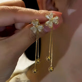 14K Gold-Plated Zircon Inlaid Three-Leaf Flower Hanging Earrings - elegant Triple Leaf Clover