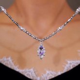 14K Gold-Plated Zircon Jade Leaf Pendant Necklace - beautiful Purple Jade Leaf