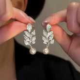 14K Gold-Plated Zircon Leaf Bead Earrings - elegant Silver Leaf Bead