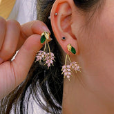 14K Gold-Plated Zircon Leaf Earrings - elegant Purple Leaf Jackets