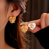 14K Gold-Plated Zircon Letter Heart Stud Earrings - elegant M Initial Studs