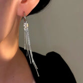 14K Gold-Plated Zircon Long Tassel Earrings - elegant Long Tassel Drops