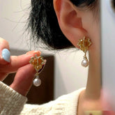 14K Gold-Plated Zircon Maple Earrings - elegant Maple Leaf Drops