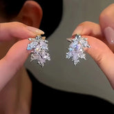 14K Gold-Plated Zircon Maple Leaf Earrings - elegant Silver Maple Leaf