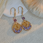 14K Gold-Plated Zircon Mesh Water Drop Ear Hook Earrings - elegant Purple Mesh Teardrop