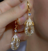14K Gold-Plated Zircon Mesh Water Drop Earrings - elegant Golden Mesh Teardrop