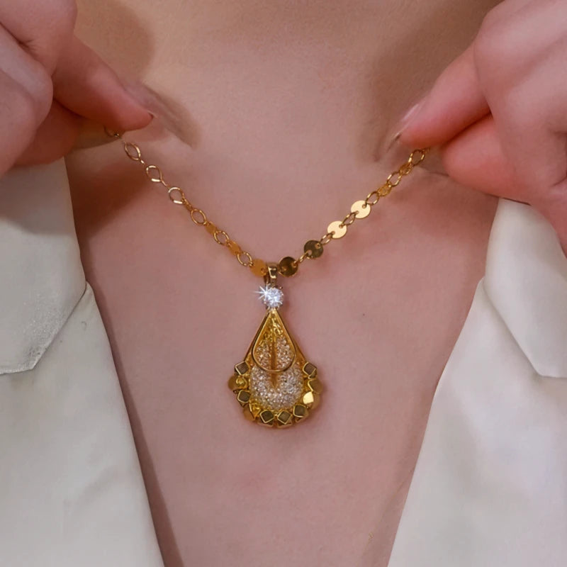 14K Gold-Plated Zircon Mesh Water Drop Necklace - beautiful Crystal Mesh Teardrop