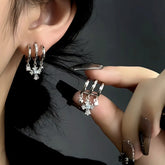 14K Gold-Plated Zircon Multi-Layer Cross Tassel Earrings - elegant Layered Cross Tassel