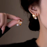 14K Gold-Plated Zircon Multi-Layer Four-Leaf Flower Pearl Earrings - elegant Layered Clover Pearl