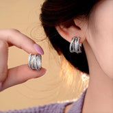 14K Gold-Plated Zircon Multi-Layer Hoop Earrings - elegant Triple Layer Hoops