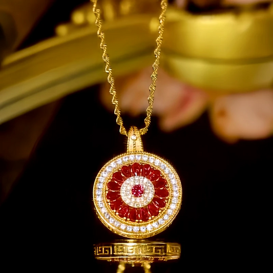 14K Gold-Plated Zircon New Style Flower Pendant Necklace - beautiful Modern Flower Pendant