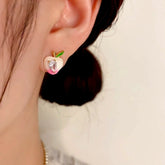 14K Gold-Plated Zircon Oil Drop Peach Stud Earrings - elegant Pink Peach Studs