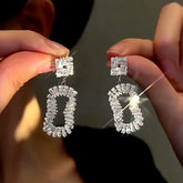 14K Gold-Plated Zircon Oval Earrings - elegant Silver Oval Drops