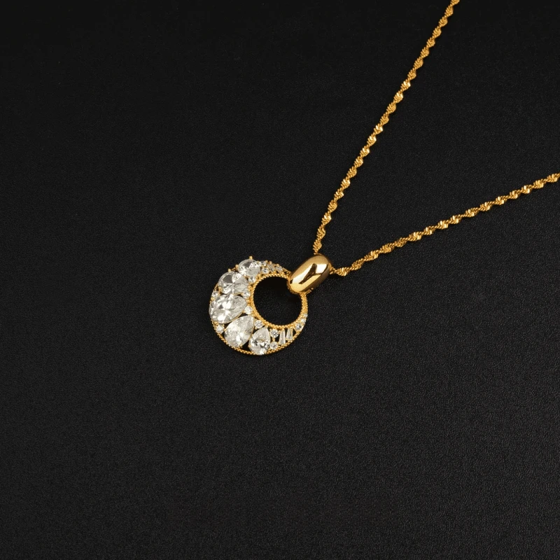 Detailed view of the 14K Gold-Plated Zircon Peace Pendant Necklace chain and pendant