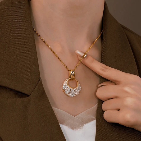 14K Gold-Plated Zircon Peace Pendant Necklace - beautiful Jade Peace Buckle