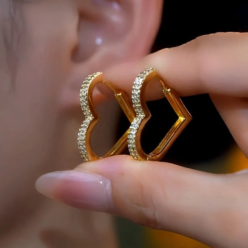 14K Gold-Plated Zircon Peach Heart-Design Earrings - elegant Peach Heart Drops