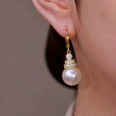 14K Gold-Plated Zircon Pearl Earrings - elegant Twisted Hoop Pearl