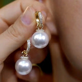 14K Gold-Plated Zircon Pearl Earrings - elegant Dainty Pearl Threaders