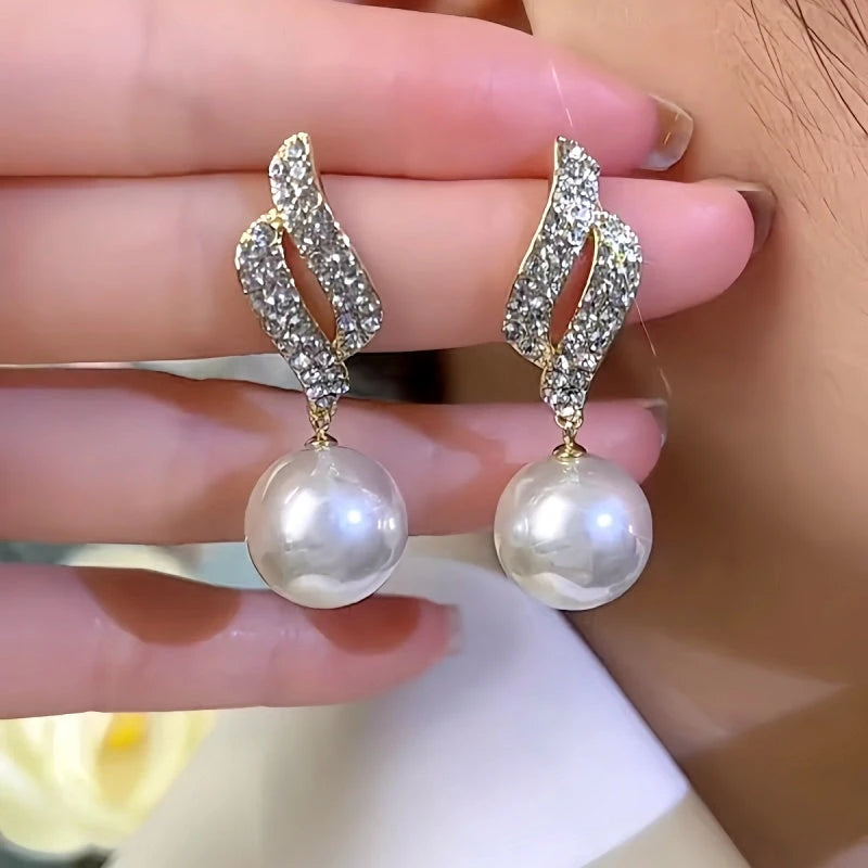14K Gold-Plated Zircon Pearl Earrings - elegant Irregular Coin Pearl