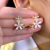 14K Gold-Plated Zircon Pearl Flower Earrings - elegant Zircon Pearl Earrings