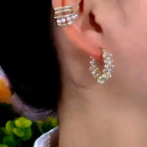 14K Gold-Plated Zircon Pearl Hoop Earrings - elegant Pearl Hoop Earrings