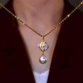 14K Gold-Plated Zircon Pearl Pendant Necklace - beautiful Pearl Pendant Necklace