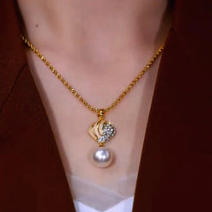 Close-up of the pendant and clasp on the Pearl Pendant Necklace