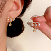 14K Gold-Plated Zircon Pearl Star Earrings - elegant Pearl Star Earrings