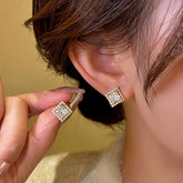 14K Gold-Plated Zircon Pearl Stud Earrings - elegant Zircon Pearl Studs