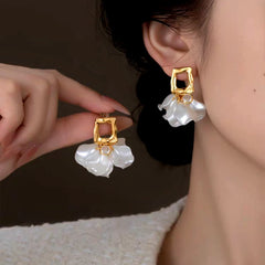 14K Gold-Plated Zircon Petal Flower Earrings - elegant Flower Earrings