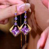 14K Gold-Plated Zircon Purple Crystal Threader Earrings - elegant Crystal Threader Earrings