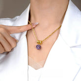 14K Gold-Plated Zircon Purple Diamond Ball Necklace - beautiful Purple Diamond Necklace