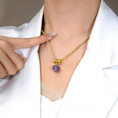 14K Gold-Plated Zircon Purple Diamond Ball Necklace - beautiful Purple Diamond Necklace