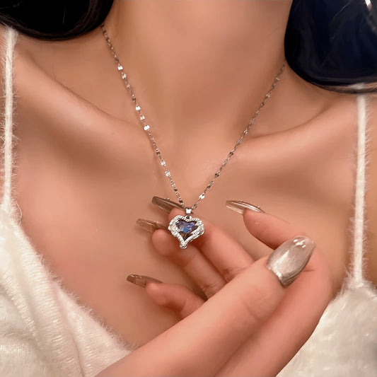 14K Gold-Plated Zircon Purple Diamond Heart Necklace - beautiful Heart Necklace