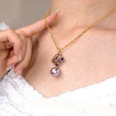 14K Gold-Plated Zircon Purple Diamond Pearl Pendant Necklace - beautiful Pearl Pendant Necklace
