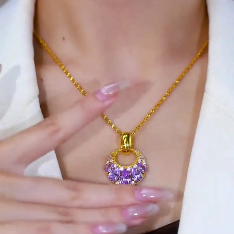 Close-up of the pendant and clasp on the Zircon Pendant Necklace