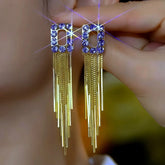 14K Gold-Plated Zircon Purple Diamond Tassel Earrings - elegant Diamond Tassel Earrings