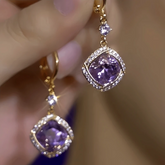14K Gold-Plated Zircon Purple Diamond Tassel Earrings - elegant Tassel Earrings