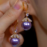 14K Gold-Plated Zircon Purple Pearl Earrings - elegant Pearl Earrings
